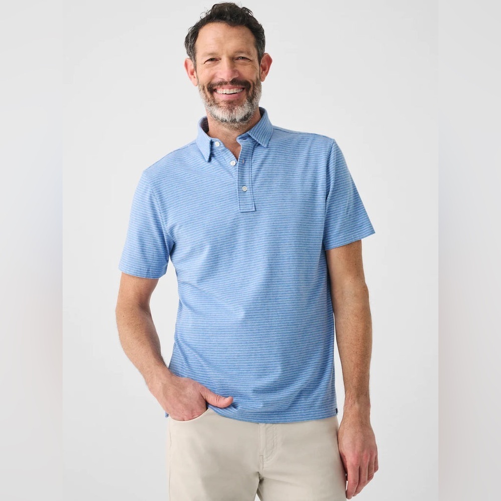 Faherty Men's Large Movement Short-Sleeve Polo Shirt Blue Pink Striped Stripes